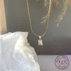 925 Sterling Silver Square Exquisite Crystal Pendant Necklace Women French Simple Vintage Birthday Gift Jewelry Q0531