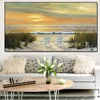 Målningar solnedgång sandstrand affischer och skriver ut havslandskap duk målning väggkonst bilder för vardagsrum kustdekor nr f282f