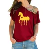 Heart Horse Shirt Horse Tshirt Horse Lover 승마 선물 의류 생일 파티 불규칙 스큐 크로스 붕대 티 210306