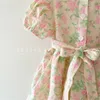 Été Enfants Fille Robe Floral Dentelle Manches Bouffantes avec Ceintures Princesse Robes Style Mignon Tenues Enfants Vêtements E0504 210610