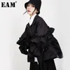 [EAM] Loose Fit Black Ruffles Stitch Big Size Jacket Lapel Long Sleeve Women Coat Fashion Spring Autumn 1B894 210922