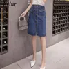 Jielur Gonne di jeans a vita alta Tasche con bottoni taglie forti Gonna di jeans classica per donna S-5XL Moda coreana elegante Jupe Femme 210306