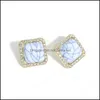 Stud Earrings Jewelry Blue Color Resin Stones Earring Women Shiny Crystal Geometric Square Trendy Drop Delivery 2021 Pb0Sj