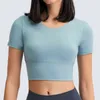 Nepoagym Outwit Women Open Back Workout Crop Tops with Brait in Bra Back Less Yoga Shirts Cross Back back Athletic Tees 211217