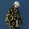 Women's Down Parkas Sumflower Mönster Kvinnor Soft Jacket Winter Zipper Fleece Coat Outwear With Pockets Korean Fashion Overized Warm J Luc