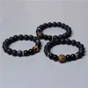 10mm Naturel Pierre De Lave Perles Bracelet Artisanat Sculpté En Bois Charme s Guérison Énergie Yoga Bijoux Hommes Femmes