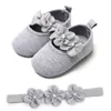 Headband Cotton Soft Sole Flower Shoes Set För Nyfödd Baby Girl Chopening Bed Skor Baptism File Söt Elfenben Första Walkers 210312