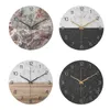 Style nordique marbre motif horloge murale ronde silencieuse en métal à la mode Simple horloge silencieuse maison chambre décor Design minuterie H1230