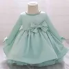 Macarone Baby Girls Baptism Dress Bow Princess Birthday Toddler Long Sleeve Christening Clothes Ball Gown Kids Dresses for Baby G1129