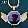 Chains Round Angel Wing Custom Po Pendant Hollow Back Make Memory Picture Hip Hop Necklace Chain For Men Women Jewelry