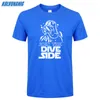JOIN THE DIVE SIDE DARK Unterwasser Lustiges bedrucktes T-Shirt Baumwolle Kurzarm O-Ausschnitt Herrenbekleidung Marke Top T-Shirt Plus Größe 210317