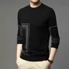 Mode High End Designer Brand Mens Sticka Black Wool Pullover Sweater Crew Neck Autum Vinter Casual Jumper Kläder 220105