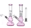 Pink Bongs Thick Glass Beaker Bong Glass oil burner Pipe 10.5Inchs Tall Recycler Dab Rigs Water Bongs With 45 degree quartz banger nail 1PCS