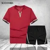 Heren T-shirt Sportshorts Set Zomer Hoge Kwaliteit Running Set Mannelijke Twee Stuk Trainingspak Plus Size Whie Red Casual Sweatsuit Men X0610