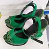 Rontic femmes été plate-forme Mules sandales Sexy serpent motif carré talons hauts bout ouvert jolie vert chaussures de fête taille américaine 5-20