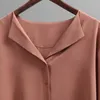 Casual Solide Weibliche Hemden Outwear Tops Frühling Frauen Chiffon Bluse Büro Dame V-ausschnitt Taste Lose Kleidung Chic 5104 210721