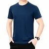 Polos masculinos 2022 Silk Manga Curta T-shirt Verão Camisa de Gelo Jovem e Middle-envelhecida Fina Paizinho