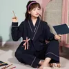 Ensemble pyjama à bretelles Kimono pour femme, vêtement de nuit entièrement élégant, en coton doux, collection printemps-automne 2021