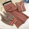 3 PCS Sets Striped Cardigan Jacket + Suspender Vest + Side Slit Skinny Broad-legged Pants Women Early Autumn Outfit 210527