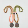 Cross-border Personalized Beaded Wooden Bead Necklace Fashion Multicolor Leopard Print Disc Pendant Sweater Chain