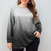 Kvinnors T-shirt 2021 Stor storlek 5xl Casual Loose Two-Color Contrast Gradient O-Neck Långärmad Top Oversized Femme harajuku ch