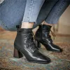 Çizmeler Memunia 2021 Hakiki Deri Ayakkabı Kadın Ayak Bileği Lace Up Zip Yüksek Topuk Rahat Vintage Sonbahar Kış Kadın