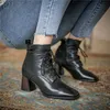 Bottes MEMUNIA 2021 chaussures en cuir véritable femmes cheville à lacets fermeture éclair talon haut décontracté Vintage automne hiver femme