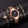 Luxury Brand Rose Gold Starry Sky Dial Klockor Kvinnor Kristall Armband Quartz Armbandsur 5 st Set Relogio Feminino