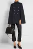 UK Fall / Vinter Est Runway Designer Kvinnor Oversierad Ull Poncho Navy Cape Coat Kvinna Cloak Manteau Femme Abrigos Mujer 211019