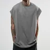 T-shirts Solid Färg Wild Loose T-shirt Män Casual Round Neck Drop-Axel Sleeve Soft Fitness Gym Andningsbar Pullover Sommar Toppar