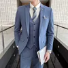 (Jackets+Vest+Pants) 2021 Fashion Men's slim fit Business Suits/Male High-grade pure cotton groom get married dress 3 pcs S-4XL X0909