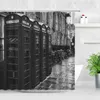 London Street View Shower Curtains Big Ben Red phone Booth Bus Printing Retro Wall Decor Cloth Screen Hooks Bathroom Curtain Set 211116