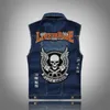 Men Biker Jackets Vest Solid Color Leather Punk Motorcycle Embroidery Skull Short Coats 210925