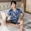 Mężczyźni Pajama Spodenki Letnie Satynowe Wiske Pullover Spodnie dla mężczyzn Zestaw 3XL Nightwear Casual Sleepwear dla Mężczyzn Jedwabna Piżama 210812