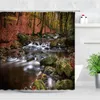 Shower Curtains Natural Scenery Bathroom Waterfall Red Maple Tree Jungle Landscape Fabric Home Decor Waterproof Bath Curtain Set