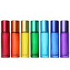 High Quality Blue/Green/Pink/Black/Amber Mini 10ml ROLL ON GLASS BOTTLE For Fragrances ESSENTIAL OILS Stainless Steel Roller Ball DWE11686