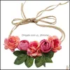 Bijoux de cheveux de mariage, couronne de fleurs Rosa, tête artificielle de mariée, diadème, longues bretelles, bandeau Floral, accessoires pour femmes, livraison directe 2021