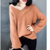 0.5 Oversized Thick Spring Autumn Knitted Women Sweater V-neck Mohair Lantern Sleeve Solid Color Pullovers Plus Size Max Weight X0721