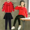 Meisjeskleding lange mouwen shirt + rok broek 2 stks meisje kinderen kleding set herfst lente kinderschool 6 8 10 12 jaar 211025