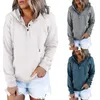 Sweat-shirt à capuche et manches longues pour femmes, décontracté, surdimensionné, boutonné, couleur unie, Streetwear