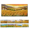 Campo di girasole Paesaggio Dipinto ad olio su tela Decorazione fatta a mano Arte moderna della parete Soggiorno Senza cornice Decorazione domestica 210310