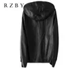 Rzby Women 100% Real Sheepskin Coat Hooded Jacket Spring Fashion Äkta Läder Jackor Chaqueta Mujer Toppkvalitet 211204