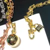 Vintagel hardware pingente colar de cobre com 18k banhado a ouro bola redonda bloqueio corrente balde curto marca designer jóias para women235j