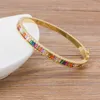 New Fashion Top Quality Classic Women's Bangles Gold Color Rhinestone Bracelet Cuff Simple Trendy Rainbow Jewelry Gift Q0717