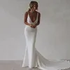 Mermaid Beach Bröllopsklänning 2022 Sexig Djup V-ringad Rygglös Brudklänning Lång Boho Vit Mode Vestido De Noiva