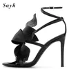 Sandales 2021 Femmes Mode Or Noir Pompes Épais Talons Hauts Peep-Toe Fleur Cheville Boucle Parti Chaussures De Bal Taille Plus