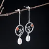 Orecchini pendenti con perle in argento sterling 925 con lampadario penzolante per donna in stile retrò cinese agata gioielli vintage fatti a mano risguardo