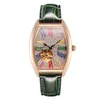 Davena Hollow Automatic Mechanical Woman Full Diamond Barrel Zegarek Zegarek Skórzany Pasek Retro Roman Clock Wodoodporny