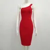 女性セクシーデザイナー赤包帯ドレスレディースエレガントワンショルダーボディコンパーティーヴェスティド210527