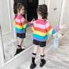 Dzieci Swetry Rainbow Staped Girls Cardigan Grube Ciepłe Jesienne ubrania zimowe dla 6 8 10 12 14 210527